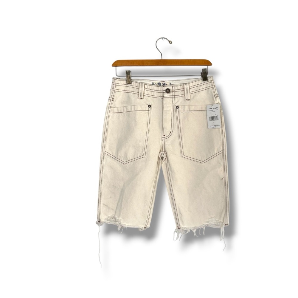 Free People Rebel Rouser Cut-Off Jean Shorts Jorts Natural $88 NWT 24 Off White - Picture 3 of 8